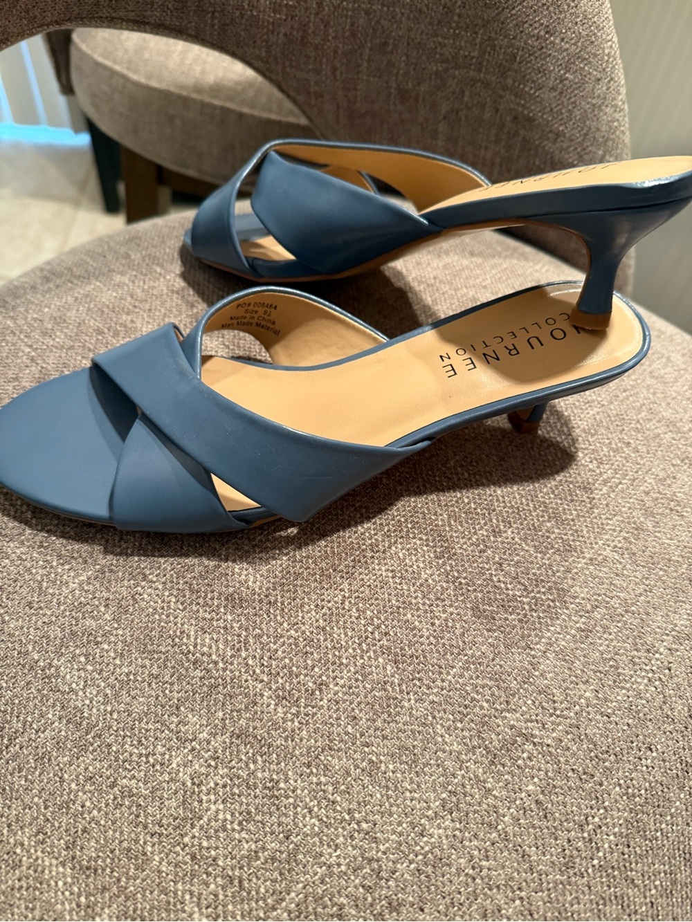 Journee Collection Slate Blue Crisscross Kitten Heel Mules